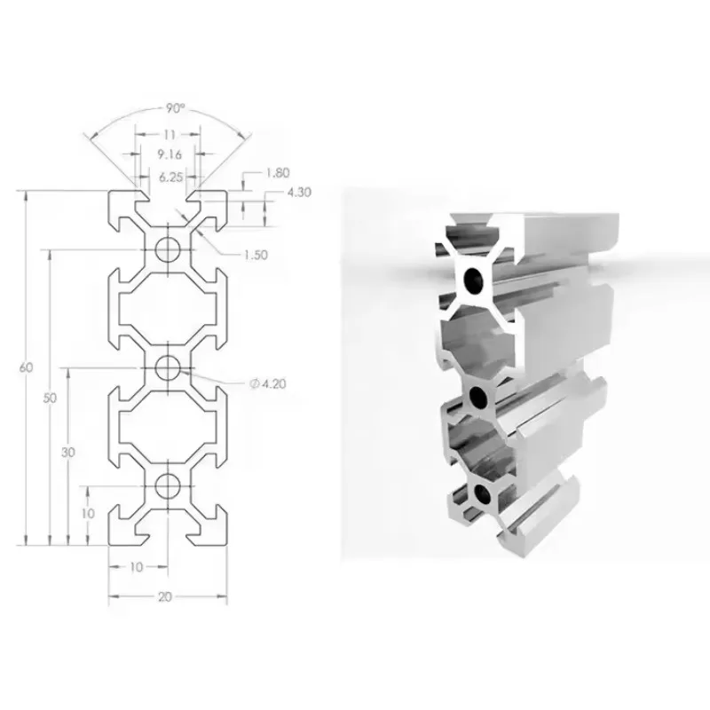 High Quality 600mm Length Silver/Black 2060 V Slot Aluminum Profile Extrusion Linear Rail Woodworking Machinery Parts