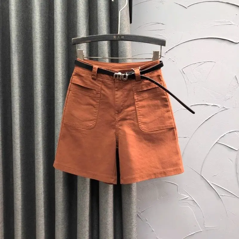 

Женские летние винтажные простые джинсы до колена с высокой талией, офисные женские повседневные однотонные прямые короткие брюки с карманами, панталоны