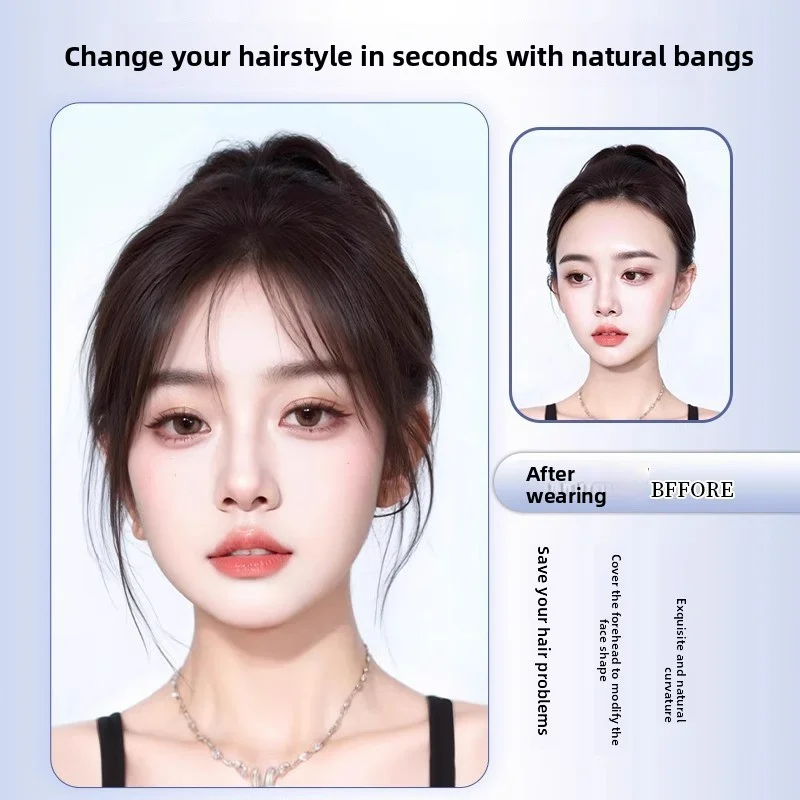 خفيفة للغاية الشعر البشري الانفجارات الجبين إعادة إصدار مشبك واحد في وصلات الشعر الطبيعية غير مرئية هامش هيربيسي للفتيات النساء #2