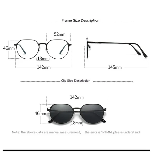 Imagen 2 del producto KIZN 3 en 1 Clip magnético mujeres fotocromáticas miopía gafas de sol gafas hombres polarizadas prescripción marco óptico-0,50 a-10