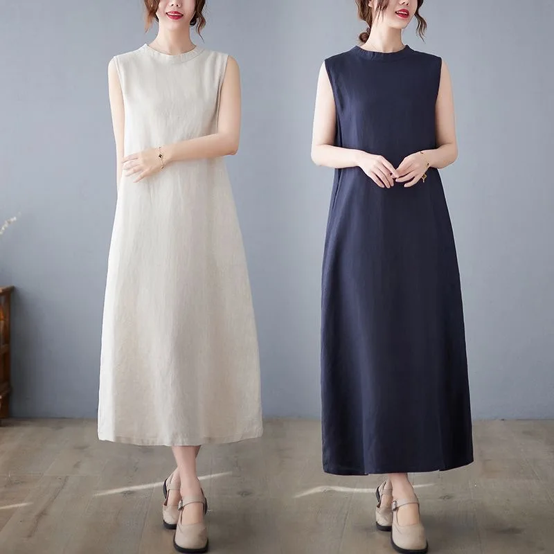 

Dresses for Women 2023 Summer New LOOSE Casual O-Neck Vintage Long Dresses Streetwear Solid Robe Elegant Party Dresses Formal