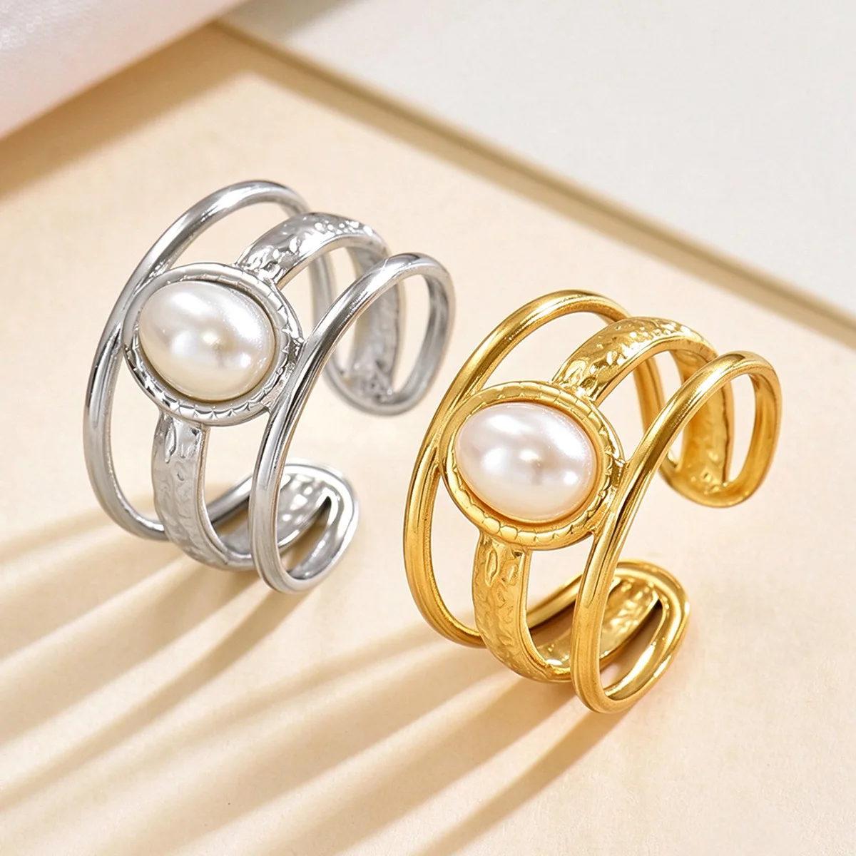 Fashion Stainless Steel Shell Fritillary Geometric Ring 18K PVD Plated New Arrivals Jewelry Bagues Pour Femme Gift