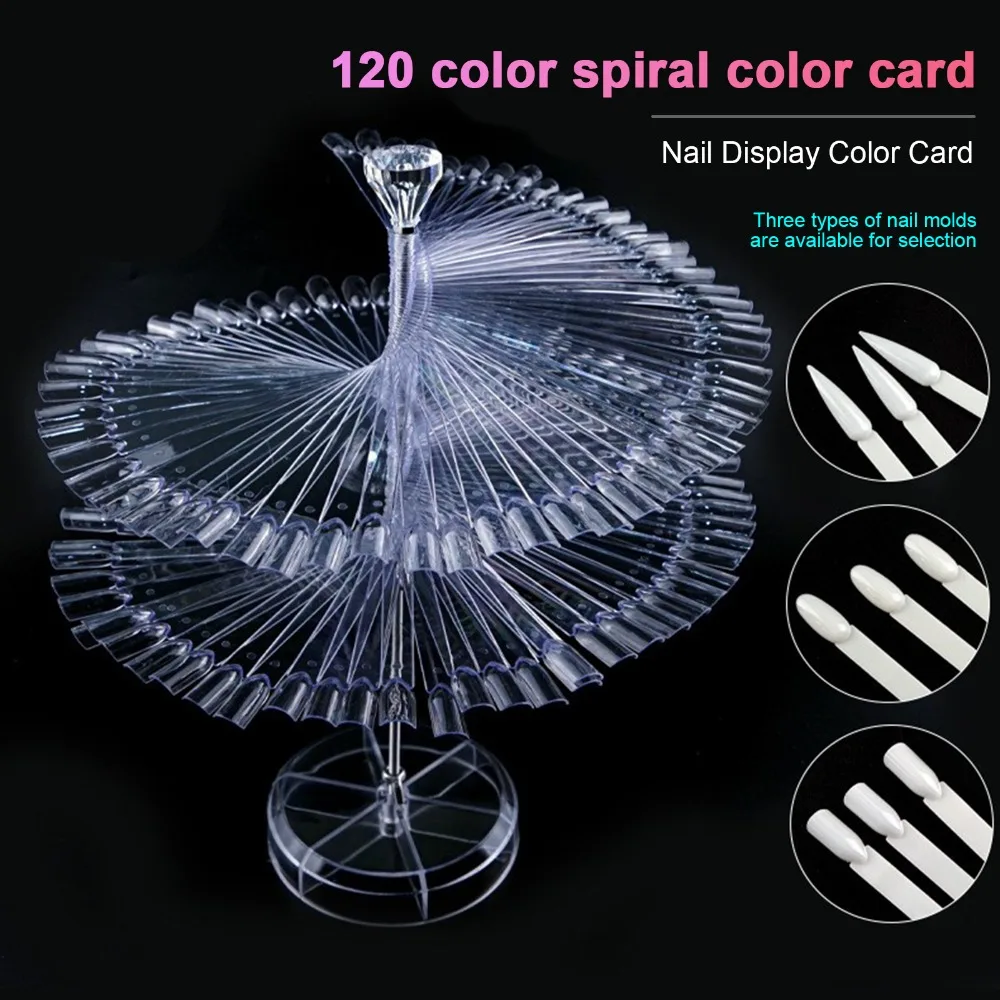 120 Sticks Spiral Spiral Nail Swatch Display Stand Clear Transparent Acrylic Tips Gel Polish Color Chart Shelf Round Shape