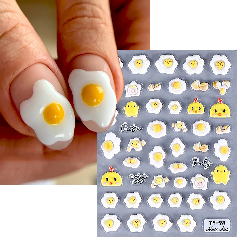 

5D Easter Chick Poached Eggs Nail Art Sticker For Nails Cartoon Eggs Decals Nail Supplies Sticker Japan Korea Design Manicure