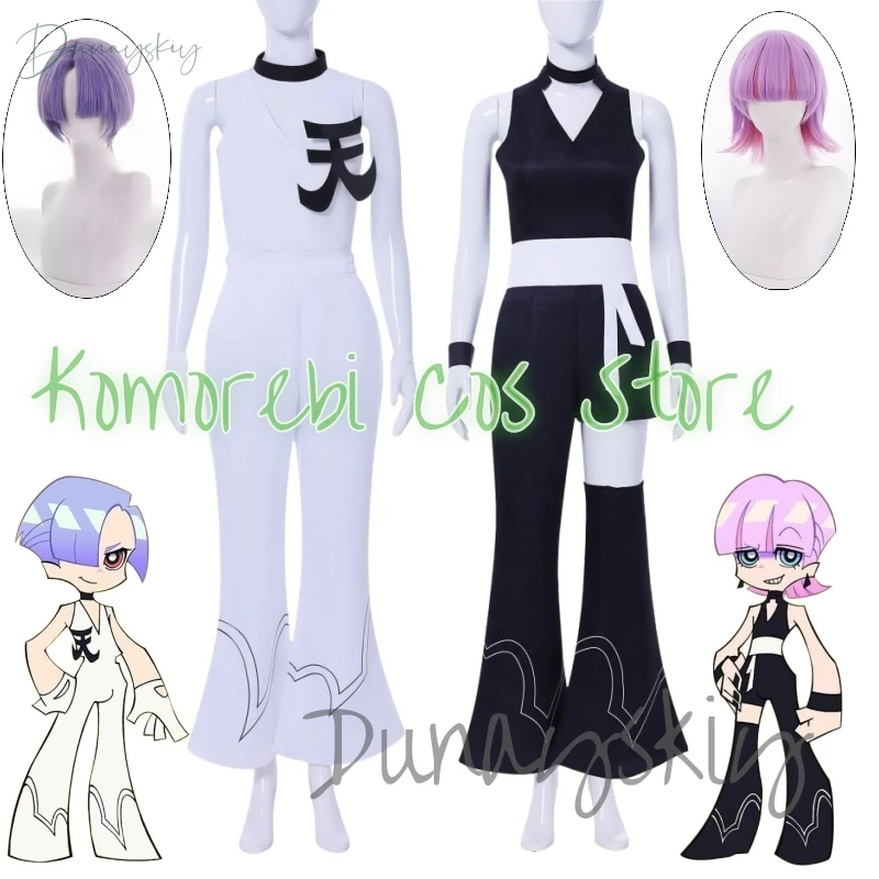 

Polyester Polyurethane Cosplay PANTY & STOCKING With GARTERBELT Cosplay Costume Sexy Boy Jumpsuit Black White Uniform Wig
