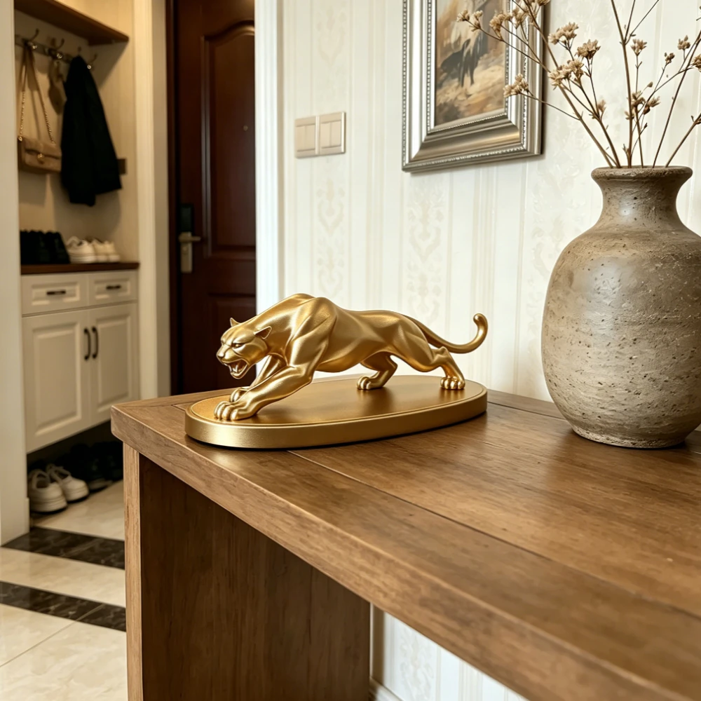 Panther Figurine in-vehicle Modern Animal Statue Elegant Wildlife Sculpture for Home Office Living Room Desktop Shelf Decor Gift