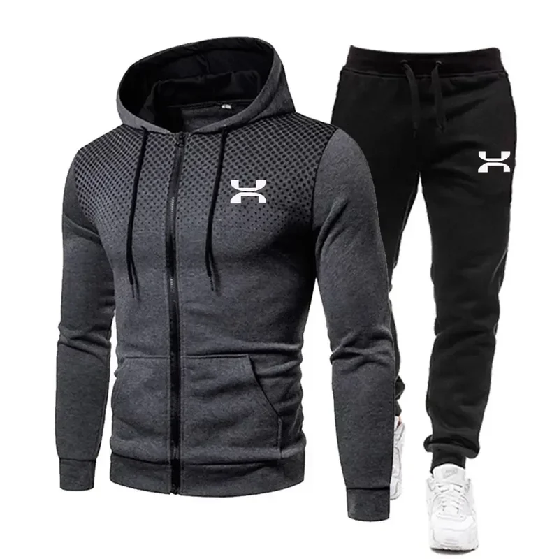 Men\'s tracksuit Stylish sweatshirt with hood Street Fitness Running Winter tracksuit 2024