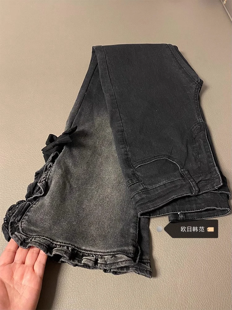 

WCFCX STUDIO Y2K Chic Jeans Women High Street Gradient Denim Pants Summer New Vintage Split Micro Flared Slim Trousers