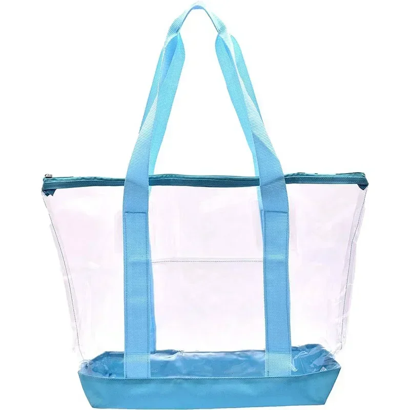 

SFB1 Handy Laundry Clear Tote Bag - Zipper Closure, Long Shoulder Strap, Fabric Trimming.