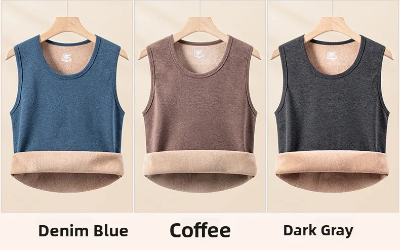 Herren Thermoweste, Fleece-gefüttert, Winter-Wärme, ärmelloses Tanktop, dick, dehnbar, einfarbig, Thermo-Unterwäsche, Basisschicht, Übergröße 8XL 7XL – Detail 11