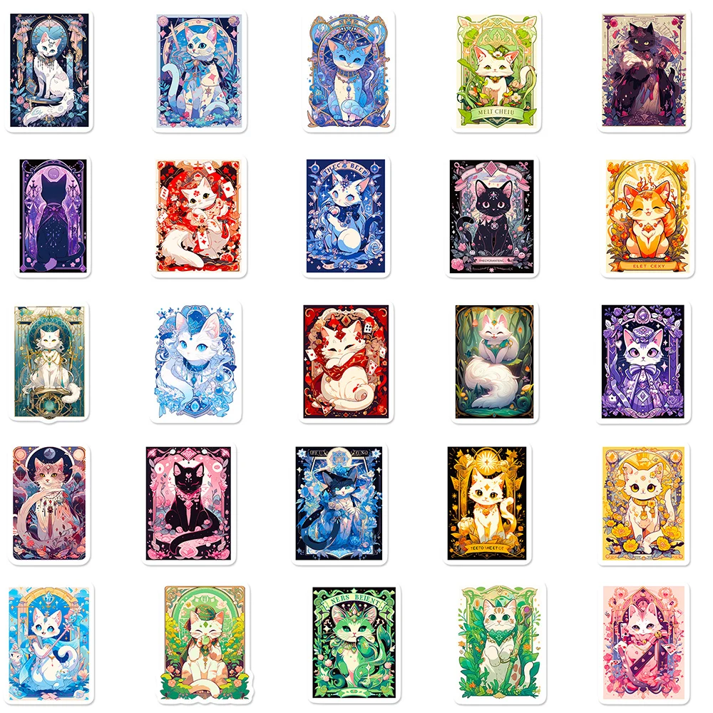 10/30/50pcs Cute Magic Cat Tarot Card Cartoon Stickers Aesthetic Sticker DIY Phone Water Bottle Suitcase Kawaii Graffiti Decals