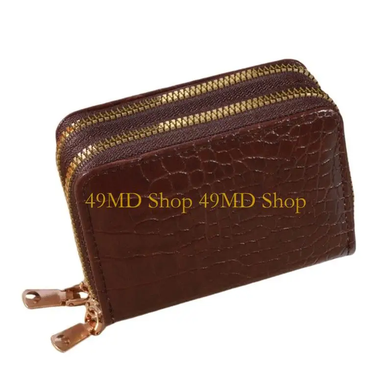 49MD Embossed Pattern Short Wallet For Women Casual PU Leather Card Holder With Double Zippered Storage Case