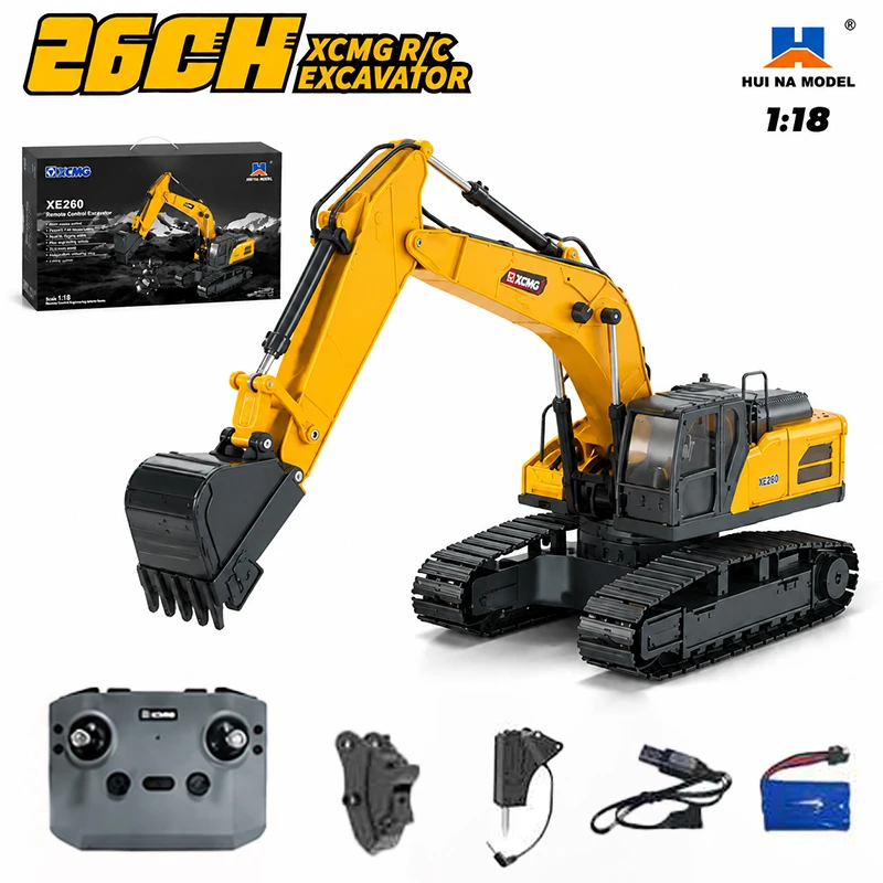 HUINA 1/24 XE1260 Alloy RC Excavator 2.4ghz 26-Channel Metal Bucket With Lights Sound Remote Controlled Construction Vehicle Toy
