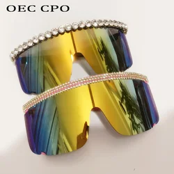 DiamondOne Piece Lens Sunglasses Women Luxury Rhinestone Fashion Eyewear Female Steampunk Frameless Sunshade Glasses Men Goggles