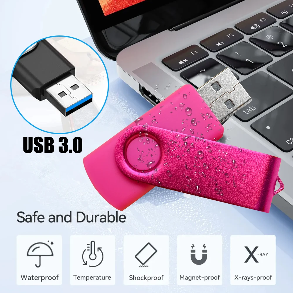 Mini unidad Flash USB 3,0 de alta velocidad, memoria giratoria de 128GB, llavero gratis, unidad de bolígrafo, 64GB, colgante rojo, disco U negro de 32GB