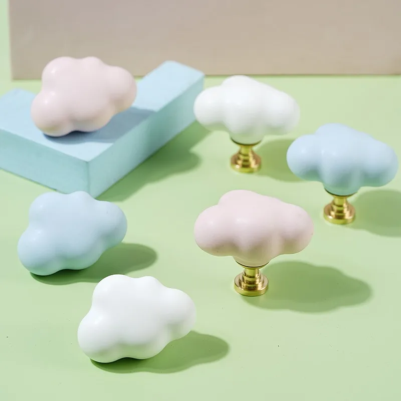 Cute Colorful Matte Ceramic Cloud Knob Simple Pull Handle For Girls Kids Room Wardrobe Cabinet Drawer