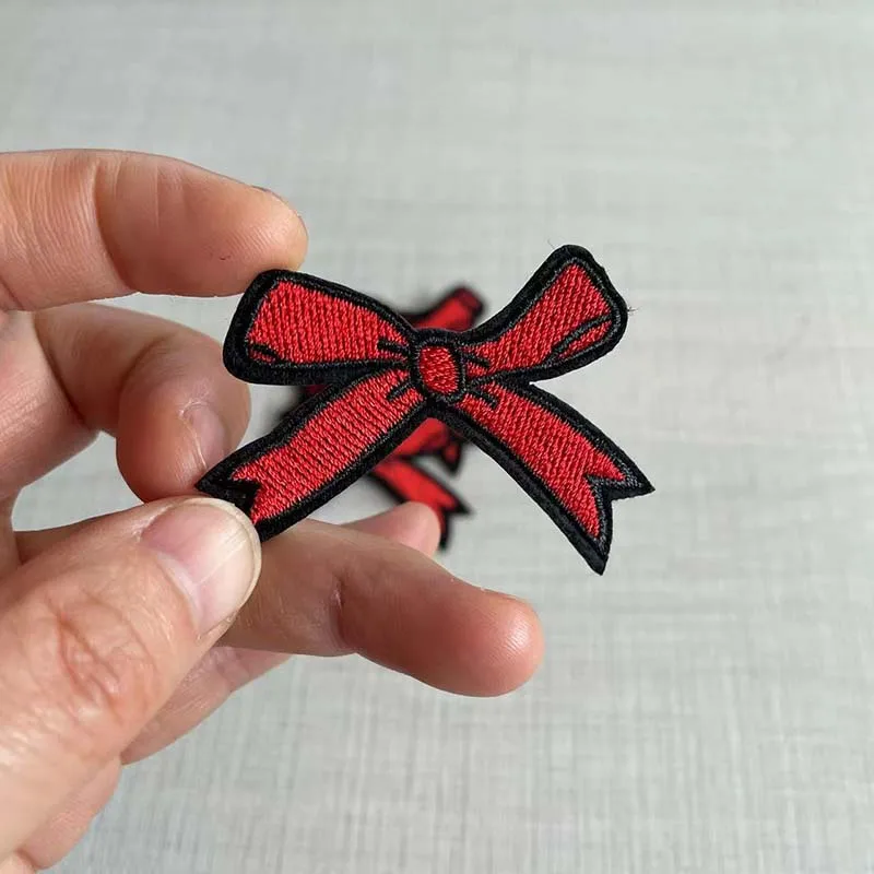 4.2*5.7CM/10PCS Red Bowknot Embroidered Badge Clothes Iron On Patches,Heat Transfer Stickers For Girls Clothing,T-shirts