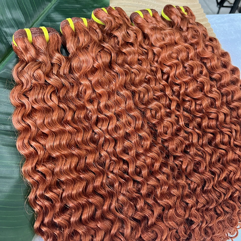 #350 Colored Deep Curly Human Hair Bundles Ginger Orange 100% Virgin Vietnamese Wavy Hair Weave Extensions 100 Grams/Bundle