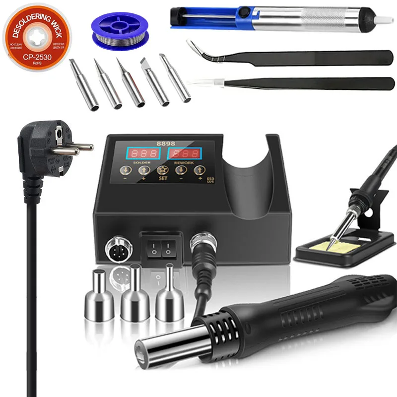 8898 2 in 1 Multi-functional Soldering Station Soldering Iron Heat Gun with Adjustable Temperature and Air Volume