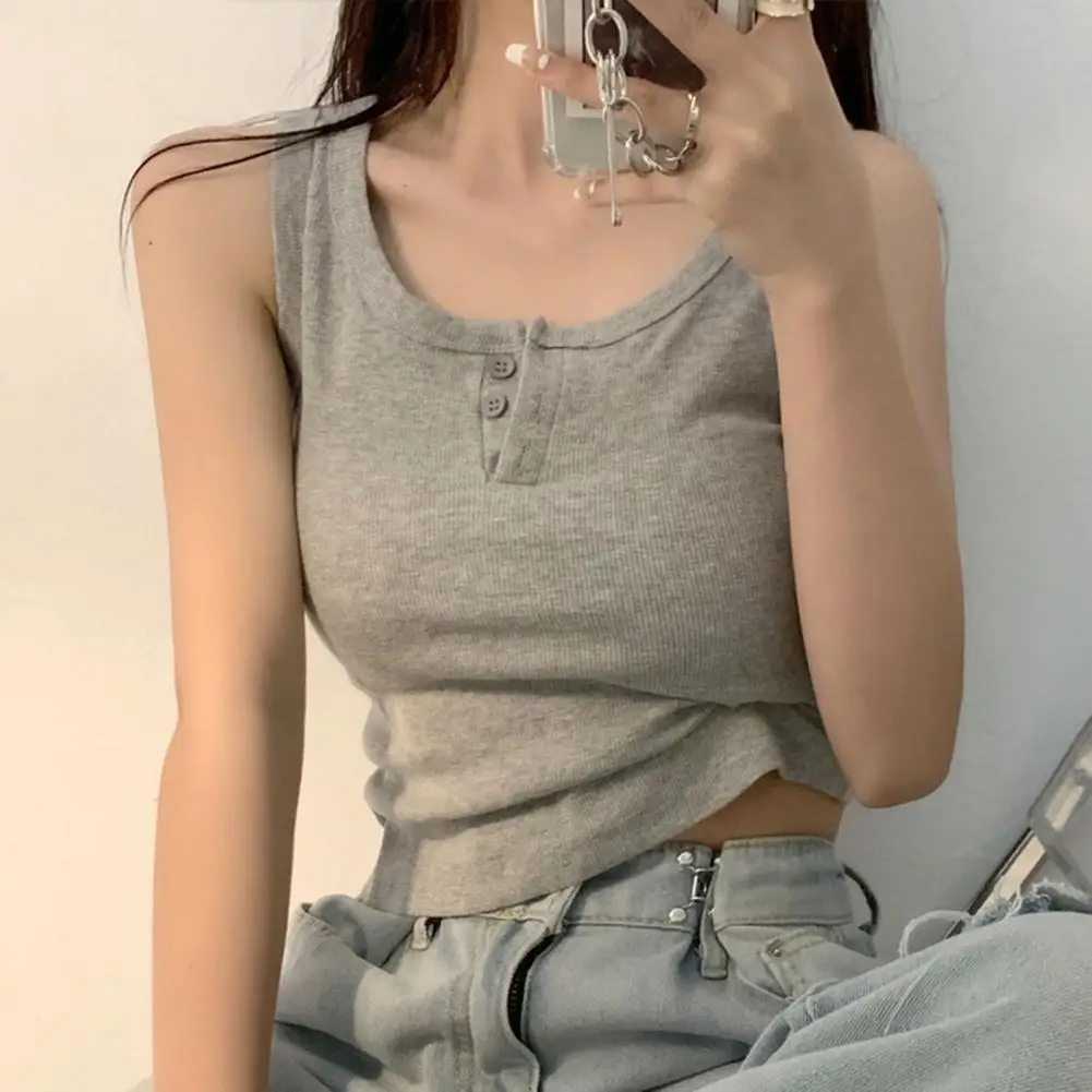 Women Ribbed Knit Vest Sexy Tank Top Solid Suspender Sleeveless Elastic Crop Top Summer Korean Streetwear Casual Wear