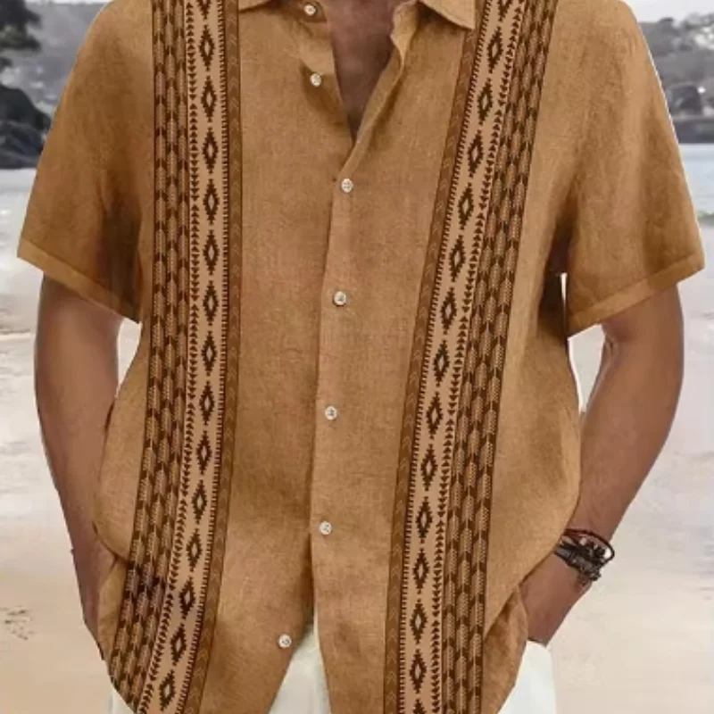 Hawaiianisches Strandhemd für Herren, nationaler Stil, 3D-Druck, Retro-Kurzarmhemd, lässige Mode für Herren