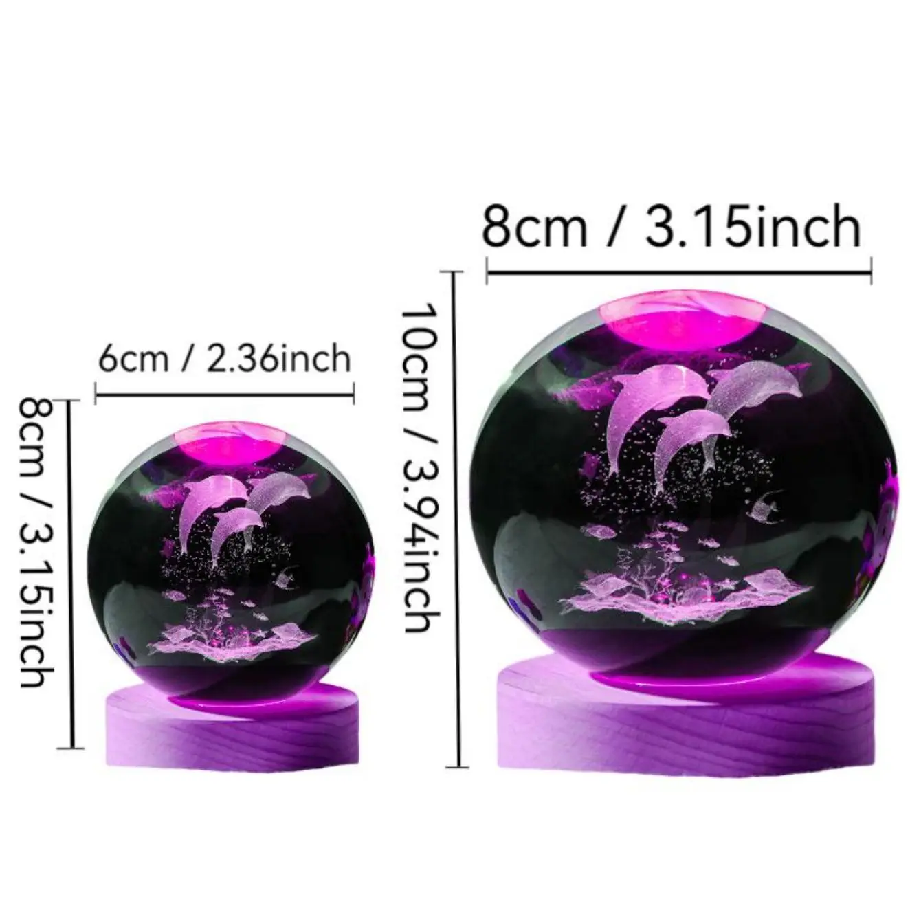 1pc 3D carved Dolphin family crystal ball decoration, nightlights in various colors, gifts for Mom, gifts for her/him, gifts for