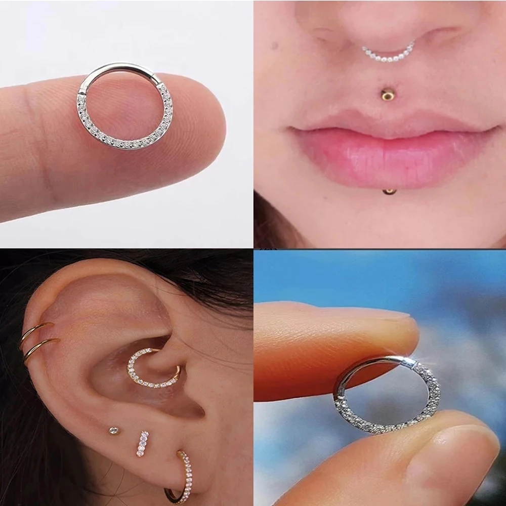 Pendientes de aro de titanio F136 para mujer, anillo de nariz, botón perforado, joyería de cartílago de circón de lujo para el cuerpo, 10 piezas/50 piezas