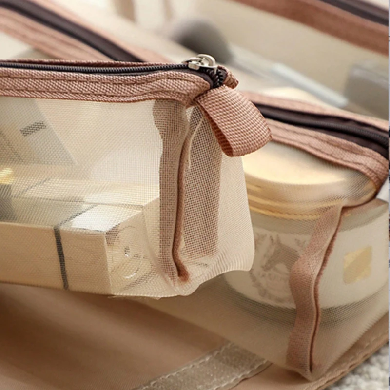 1 borsa per il trucco staccabile borsa portatile per il trucco da viaggio pieghevole in rete 4 in 1 di grande capacità e borsa da toilette