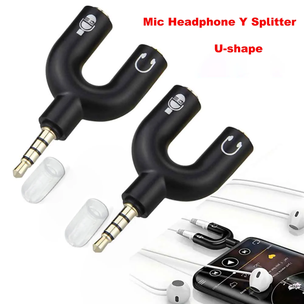 3.5mm Headphone Mic Splitter Adapter U-shaped Stereo 3.5mm 1 To 2 Audio Splitter Adapter for PS4 PC Laptop Ear Headset Cables
