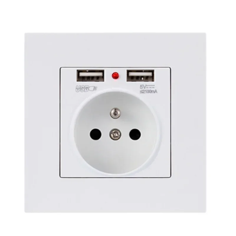 New French standard wall power socket with USB mobile interface 5V 2.1A household  flame retardant PC material 86*86mm FR