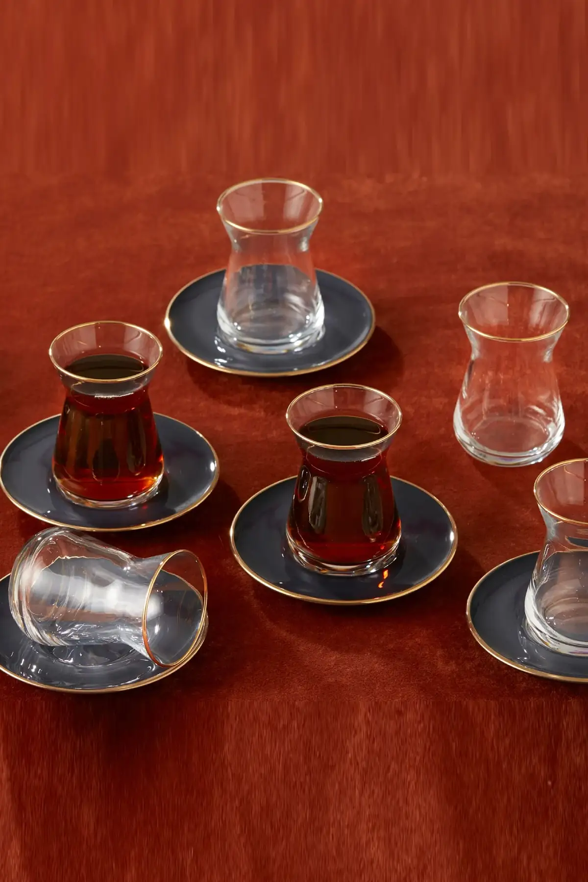 

DOLBOVI Retro Anthracite 6 Personality Tea Set Turkish Tea Glass Cup