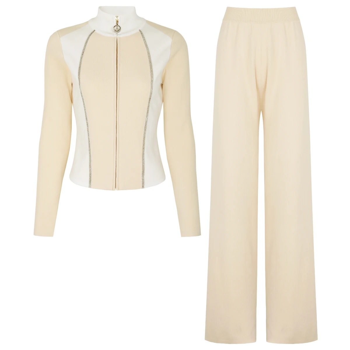 

Высококачественный весенне-осенний новый женский сверхпрочный вязаный топ контрастного цвета с небольшим ароматным стилем, комплект из куртки + брюк