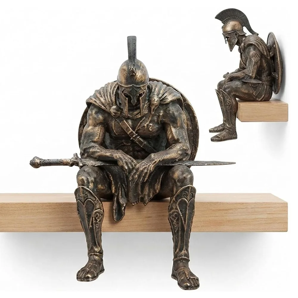 3D Printed Spartan Warrior Statue Vintage Helmet Armor Greek Warrior Ornament Sitting Position Mini Greek Warrior Shelf Sitter