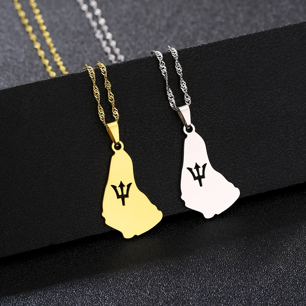 

North America Barbados Map Flag Pendant Necklace Stainless Steel Men Women Country Maps Jewelry Gift