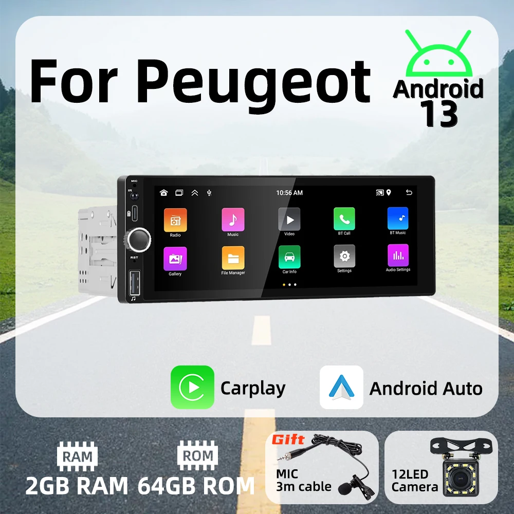 

Carplay Android Auto Android Car Multimedia Player 1Din Radio for Peugeot 6.86" Screen Stereo Head Unit Autoradio GPS Navigation