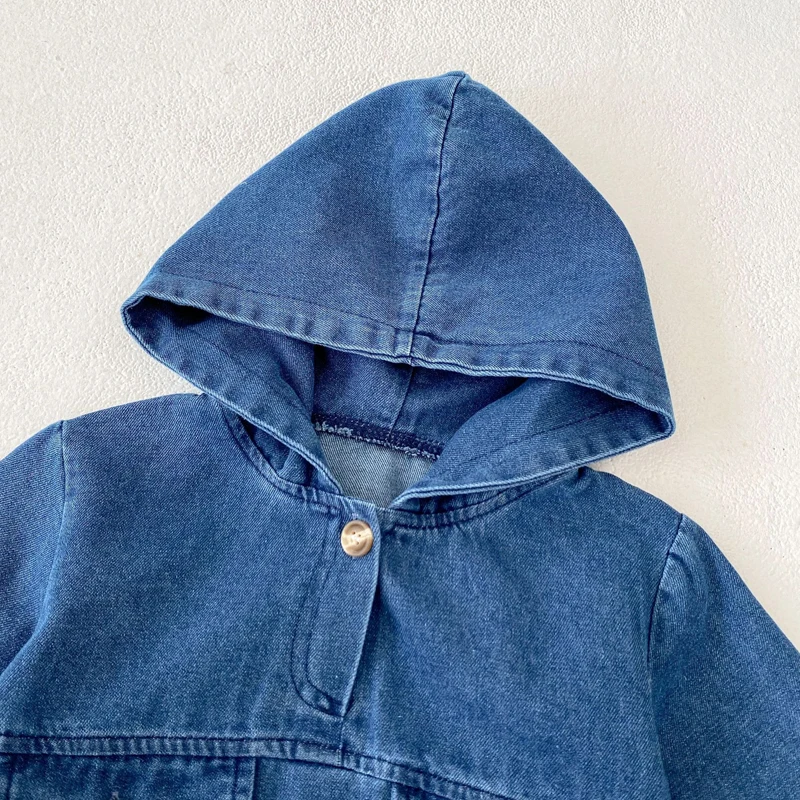 New autumn style 0-2 year old baby  clothes for boys and girls, denim hooded long sleeved triangle hoodie crawling  clothes