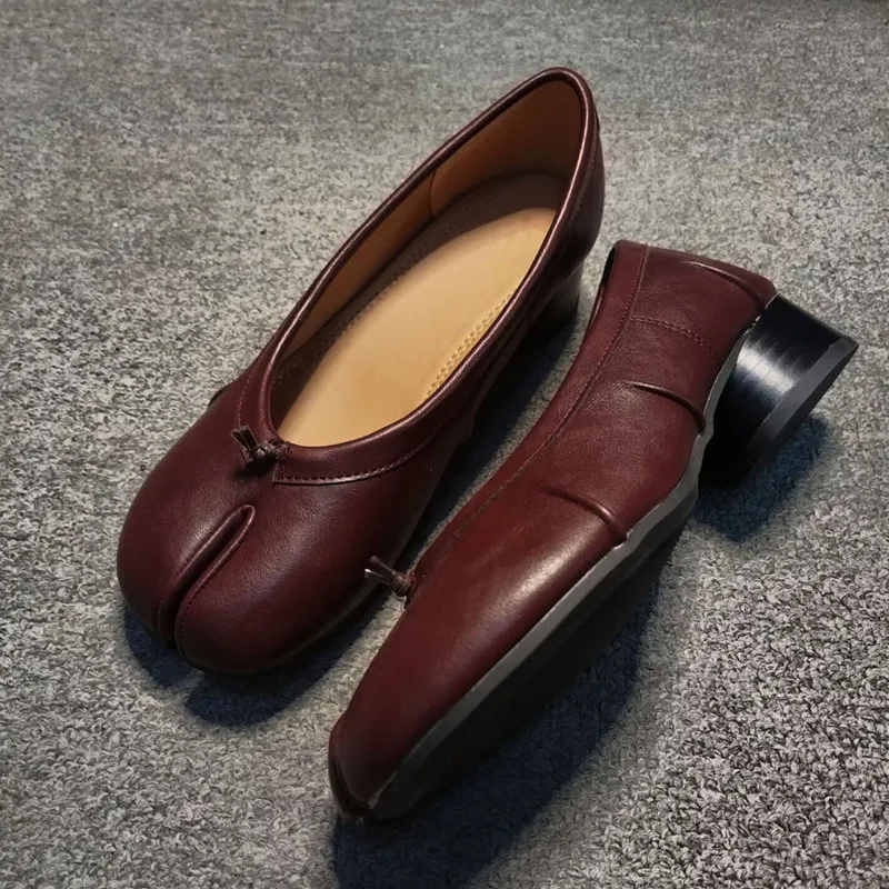 Lente Zomer Microfiber Leer Split Teen Vrouwen Pompen Mode Geplooide Designer Lage Hakken Tabi Zachte Zolen Loafers Casual Schoenen