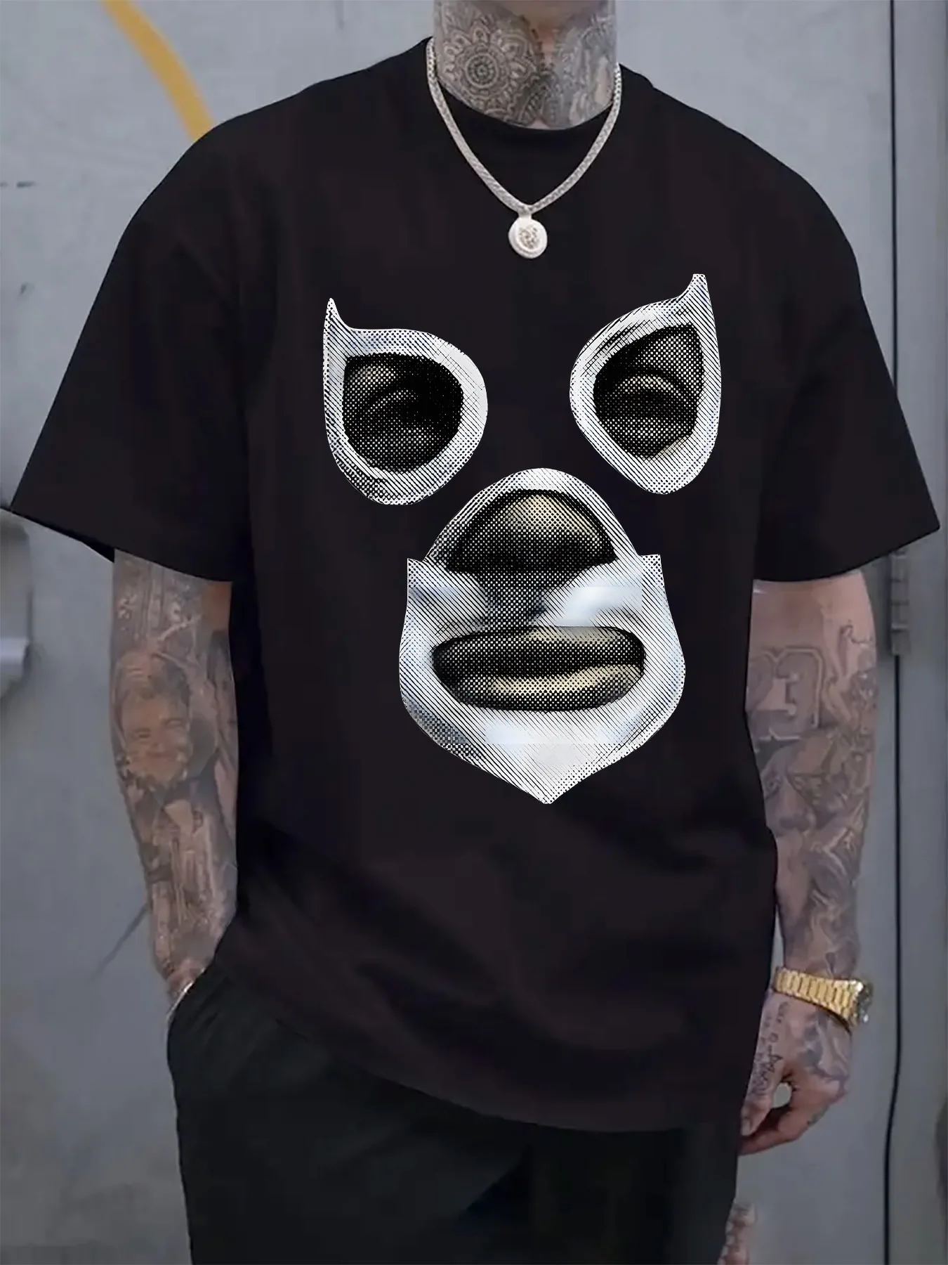 

Men's Light Gray Graphic T Shirt with Abstract Face Print Casual Crew Neck Short Sleeve Tee for Summer Machine Washable