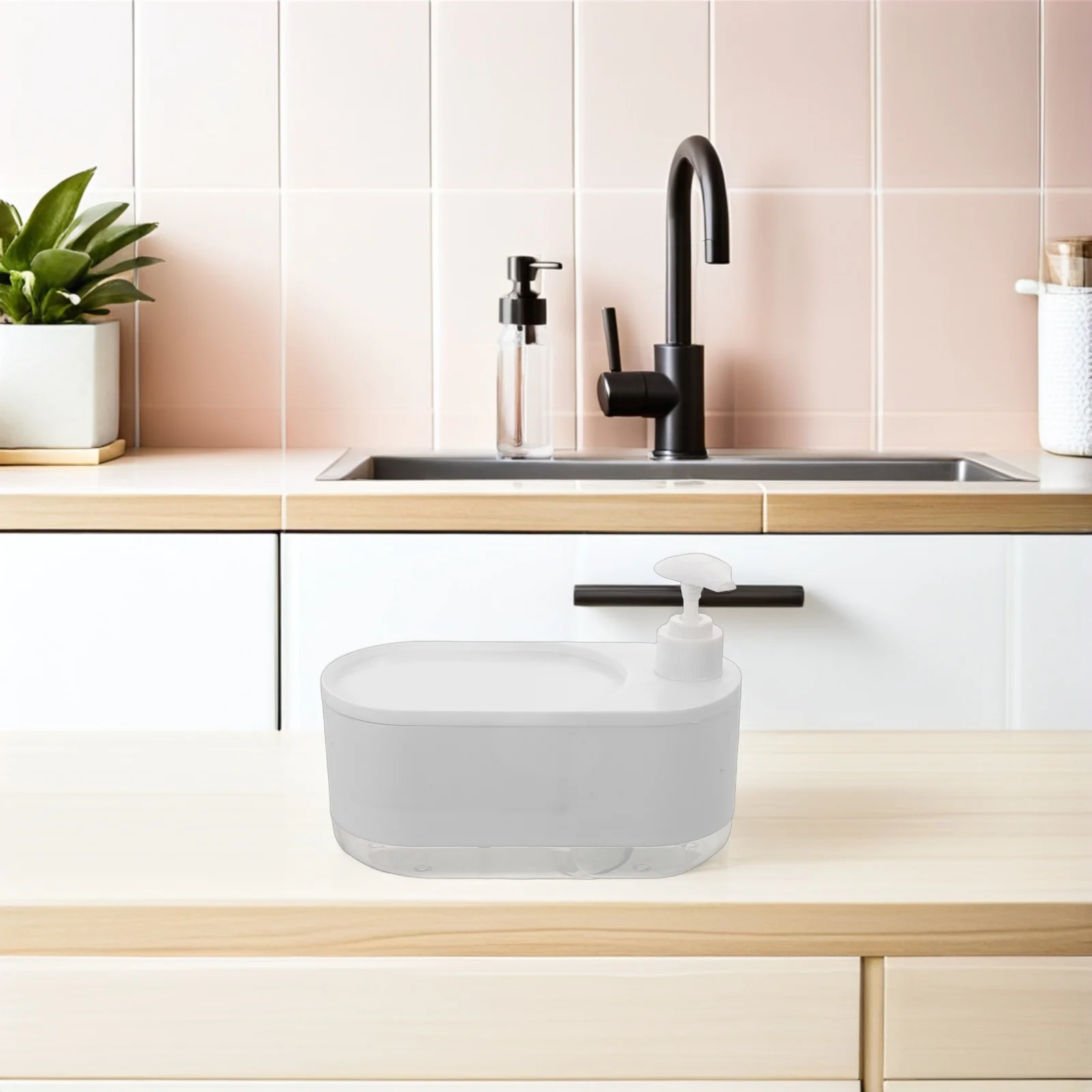 

Kitchen Soap Dispenser Pump Refillable Liquid Hand Dishwashing Dispenser With Sponge Holder Countertop Organizer For Bathroom