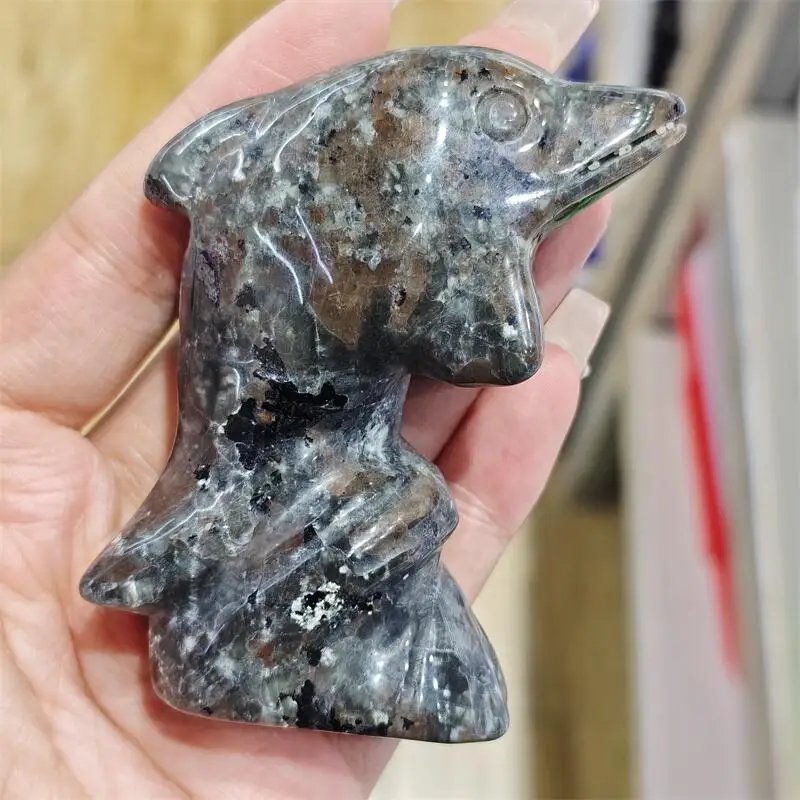 Natural Yooperlite Dolphin Carving Carved Statue Animal Fashion Home Ornament Art Collectible Holiday Gift 1PCS