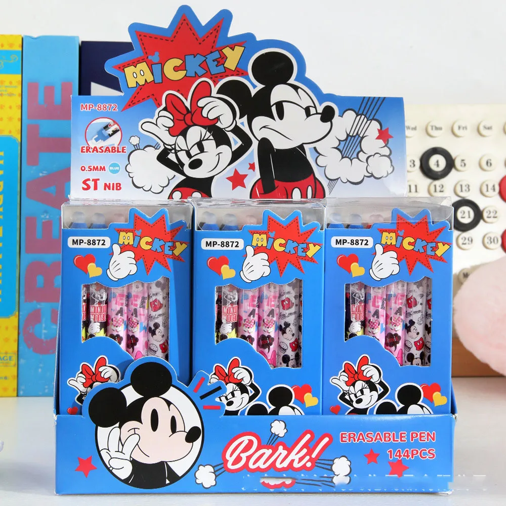 Mickey Clickable Erasable Pen, 0.5mm Blue Ink, Cartoon Design, Gel Pen for Students, Writing Practice, Stationery