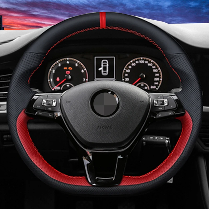 Customize DIY Suede Carbon Fiber Genuine Leather Car Steering Wheel Cover For Volkswagen Golf 7 Mk7 Passat B8 Car Interior