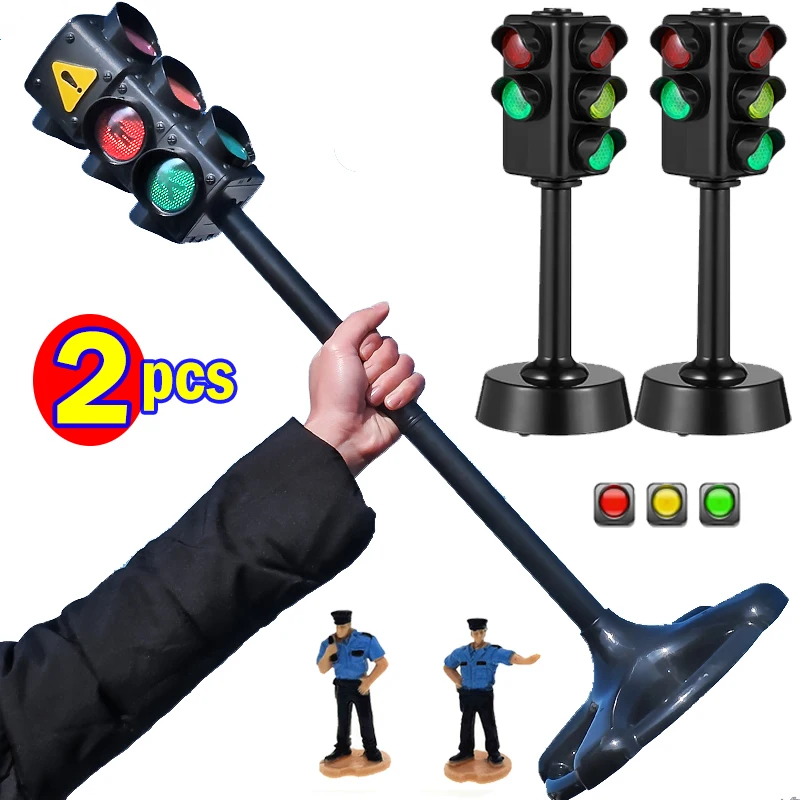 2PCS Children's Traffic Sign Toy Set LED Traffic Light Model Children's Educational Toy Desktop Miniature Signal Light