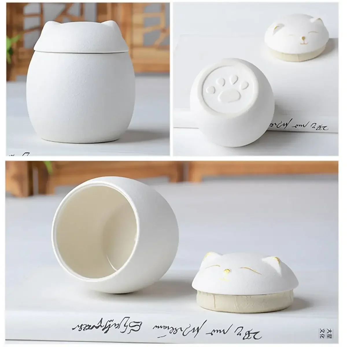 Black/White Urn 500ml for Pet Ashes Cat Shape Memorial Cremation Urns-Handcrafted Decorative Urns for Funeral Cat urn Dog urn