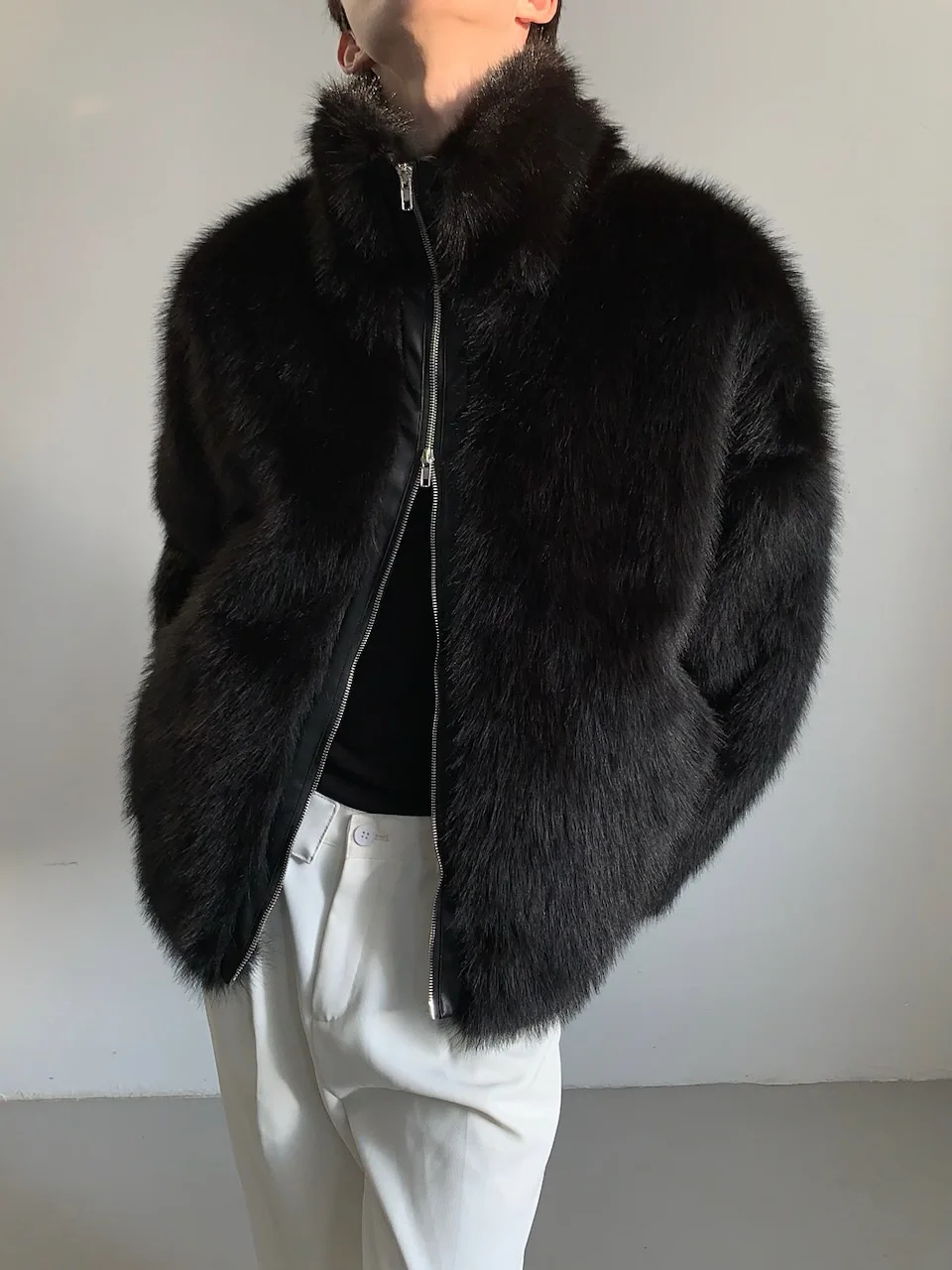 2025 Autumn Winter New Eco-Friendly Fur Cardigan Jacket Stylish Men's Warm High-End Fashion Trend Zipper Stand Collar Jacket