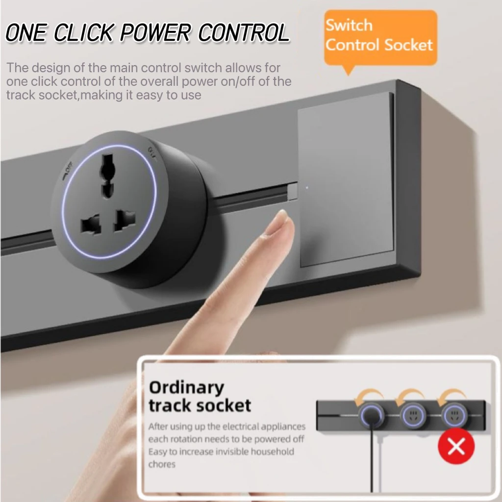 Track Socket With Switch Kitchen Wall Outlet EU US UK Universal Standard Round Romovable Adapter Plug Electrical Socket With USB