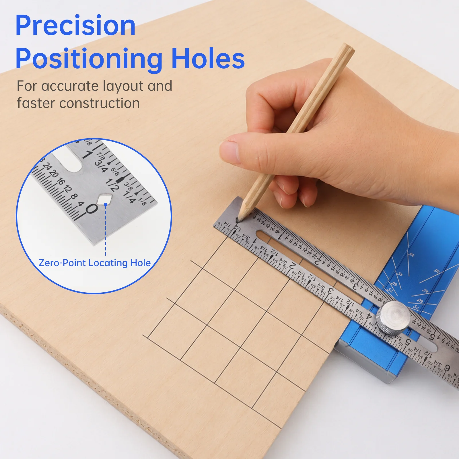 Blue Multi Angle Marking Ruler for Woodworking Protractor Angle Finder Meter Measurement Tool Depth Gauge Built In Bubble Level