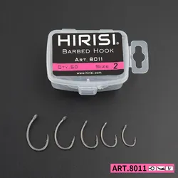 Hirisi Carp Fishing Hooks 50pcs PTFE Coating High Carbon Steel Barbed Hooks In Box 8011