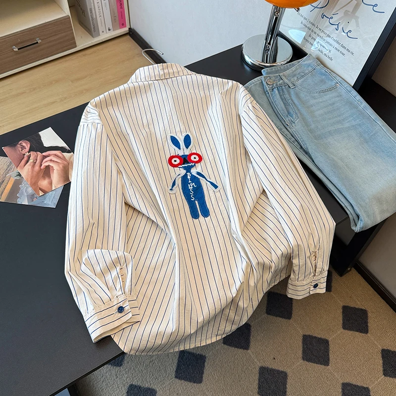 

Elegant Embroidered Long Sleeve Shirt Women's Commute Design Turn-down Collar Shoulder-length Cotton Linen Blend Breathable C...