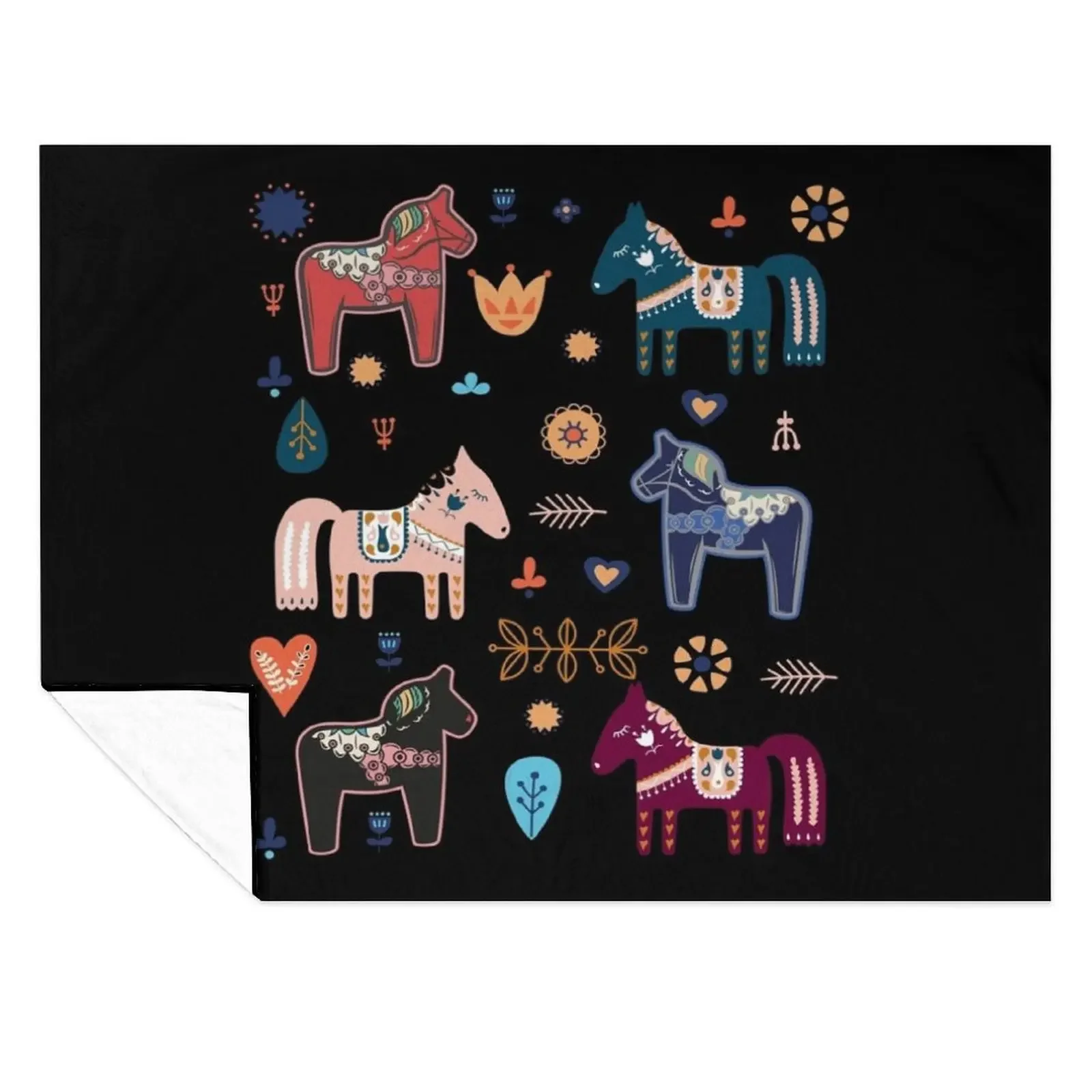 

Dala Horses Christmas Dala Horse Throw Blanket Bed linens Beach Custom Flannel Fabric Blankets